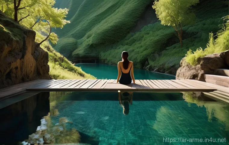 아르메니아에서 즐길 수 있는 스파 - **Prompt 1: Armenian Mineral Spring Rejuvenation**
    "A serene and majestic shot of a person, mid-...
