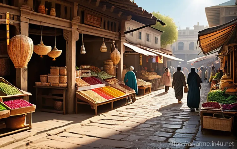 아르메니아와 유럽 연합 관계 - A vibrant, bustling traditional marketplace scene, bathed in warm, late afternoon sunlight. Diverse ...