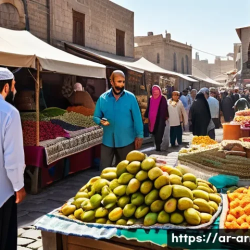 아르메니아 여행 안전 주의사항 - A bustling traditional Armenian marketplace scene during daytime, featuring a diverse crowd of local...